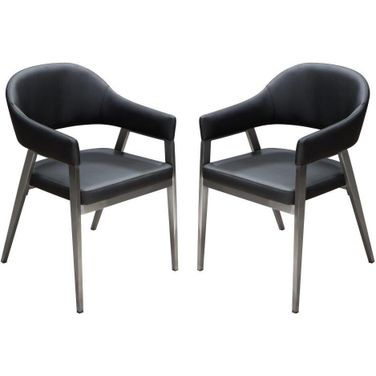 Adele Dining Chairs Set of 2 In Black Leatherette With Brushed Stainless Steel Leg