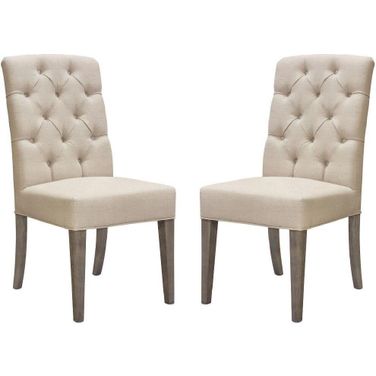 Diamond Sofa Sand Linen Fabric Napa Tufted Dining Side Chairs Set of 2