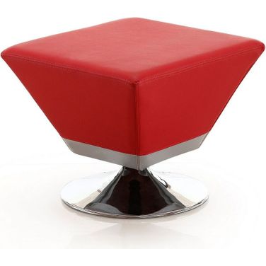 Diamond Swivel Ottoman in Red and Polished Chrome
