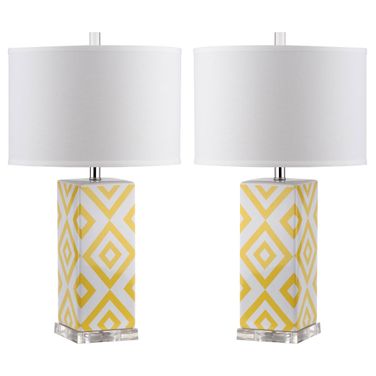 Diamonds Yellow and Off-White 27 Inch Table Lamp Set of 2