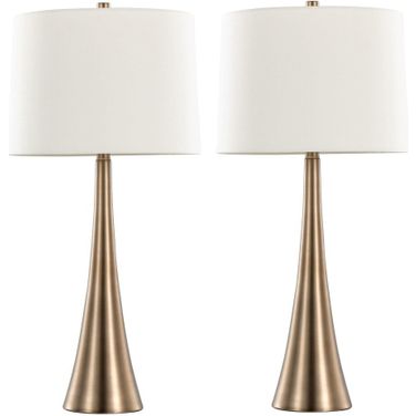 Diana 29.5 Inch Metal Table Lamp Set of 2 In White and Bronze