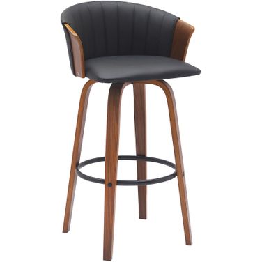 Diana 30 Inch Swivel Walnut Wood Bar Stool In Black Faux Leather