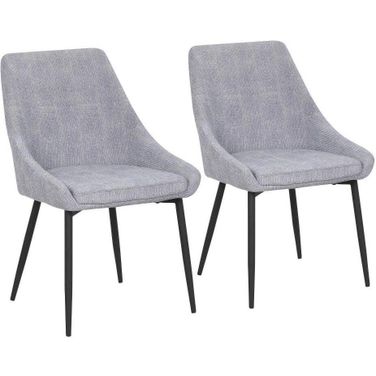 Diana Contemporary Chair In Black Metal And Grey Corduroy Fabric - Set Of 2