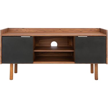 Diara 2 Shelf 2 Door Media Stand in Walnut and Black