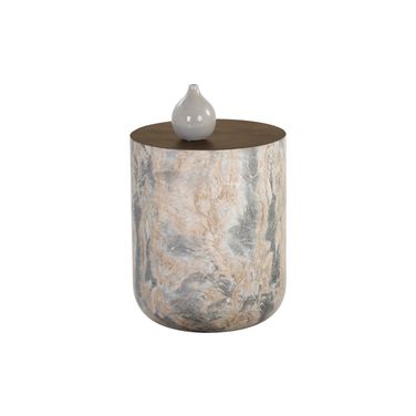 Diaz Marble Look End Table In Antique Brass