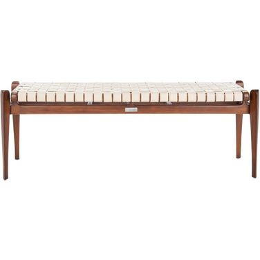 Dilan Leather Bench In White And Light Brown