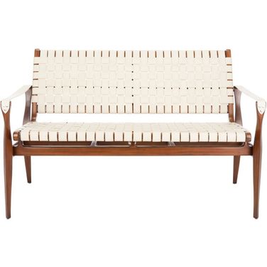 Dilan Leather Loveseat In White And Light Brown