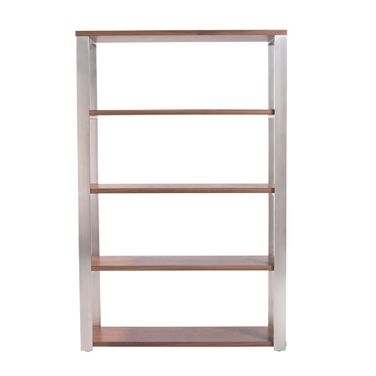 Dillon 40 Inch Shelving Unit In American Walnut and Brushed Stainless Steel