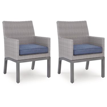 Dillon Beach Outdoor Arm Chair with Cushion Set of 2 In Gray and Blue
