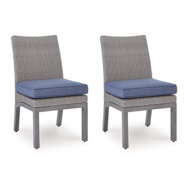 Dillon Beach Outdoor Side Chair with Cushion Set of 2 In Gray and Blue