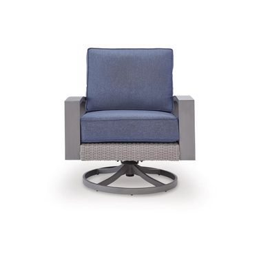 Dillon Beach Outdoor Swivel Lounge Chair with Cushion In Gray and Blue