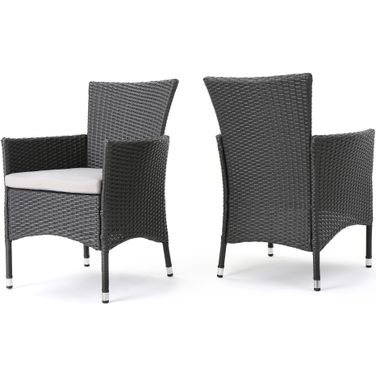 Dimensional Outdoor Dining Chair with Cushion Seat and Iron Frame Set of 2 In Grey