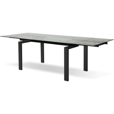 Cantro Extension Dining Table In Black Base And Clear Tempered Glass Top