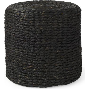 Dina Cornhusk and Water Hyacinth Round Pouf In Black