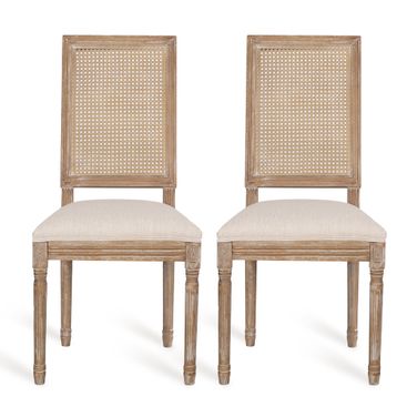 Dining Chair with Understated Rectangular Backrest In Beige - Set of 2