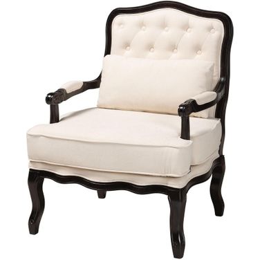 Dion Fabric and Wood Accent Chair In Cream and Wenge Brown