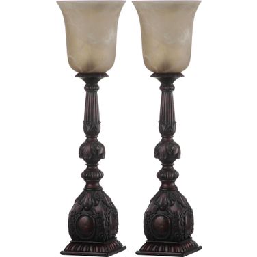 Dion Oil Rubbed Bronze Arifact Table Lamp with Antique White Shade Set of 2