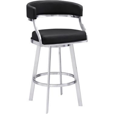 Dione 26 Inch Counter Height Swivel Bar Stool In Black Faux Leather and Brushed Stainless Steel