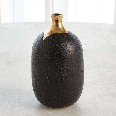 Dipped Golden Crackle And Black Cylinder Small Vase