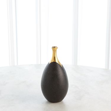 Dipped Golden Crackle And Black Slender Small Vase