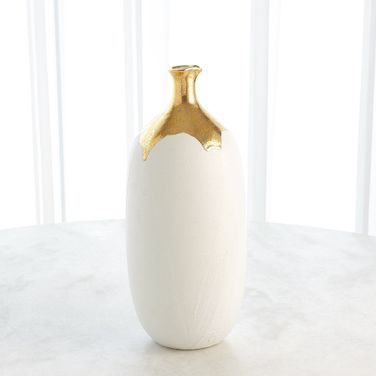 Dipped Golden Crackle And White Cylinder Large Vase