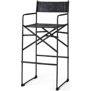 Direttore Black Leather Seat With Black Iron Frame Bar Stool