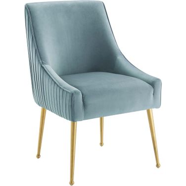 Discern Light Blue Pleated Back Upholstered Performance Velvet Dining Chair EEI-3509-LBU