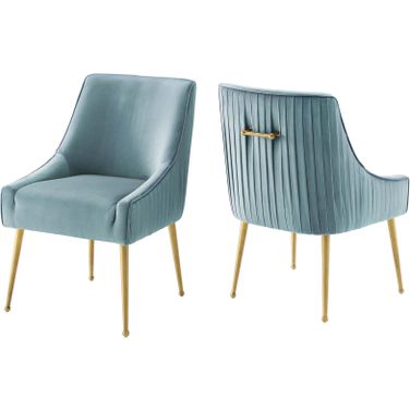 Discern Light Blue Pleated Back Upholstered Performance Velvet Dining Chair Set of 2 EEI-4149-LBU