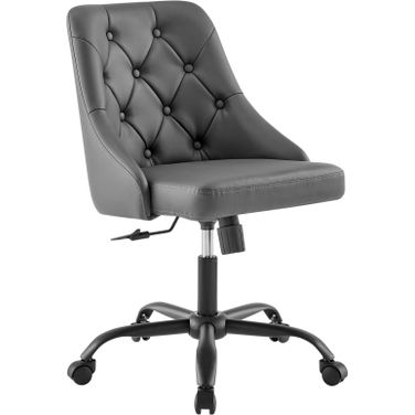 Distinct Tufted Swivel Vegan Leather Office Chair In Black and Beige