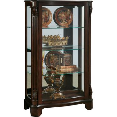 Distinguished Carved 3 Shelf Curio Cabinet In Cherry Brown