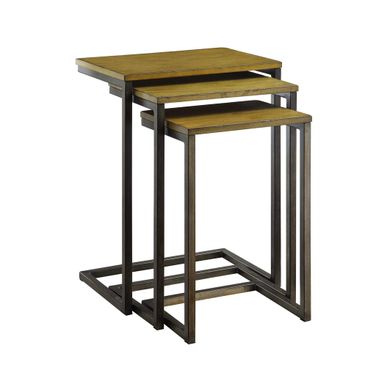 Distressed Solid Wood and Steel Frame Nested Tables Set of 3 In Black and Brown