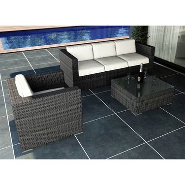 District 3 Piece Sofa Set In Canvas Natural and Slate