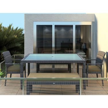 District 5 Piece 6-Seat Bench Dining Set In Heather Beige and Slate