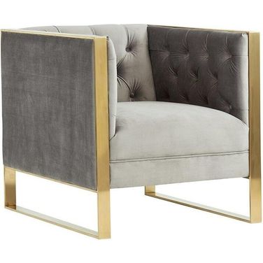 Divani Casa Carlos Modern Grey Velvet And Gold Accent Chair