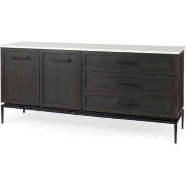 Divina Black-Brown Wood With White Marble Top And Black Metal Base Sideboard