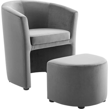 Divulge Performance Velvet Arm Chair and Ottoman Set EEI-3607-GRY