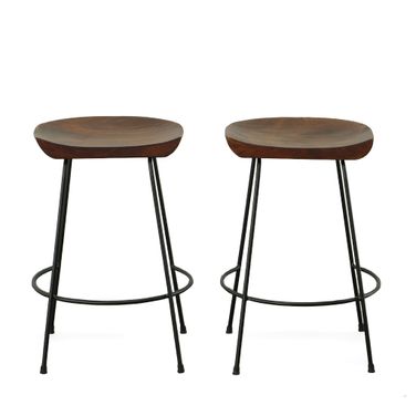 Diya 24.5 Inch Counter Stool - Set of 2 In Chestnut Seat and Black Base