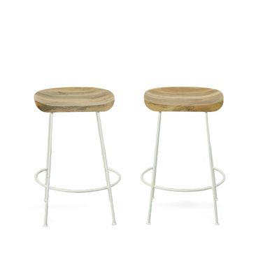 Diya 24.5 Inch Counter Stool - Set of 2 In Natural Seat and White Base