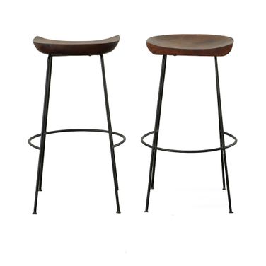 Diya 30.5 Inch Barstool - Set of 2 In Chestnut Seat and Black Base