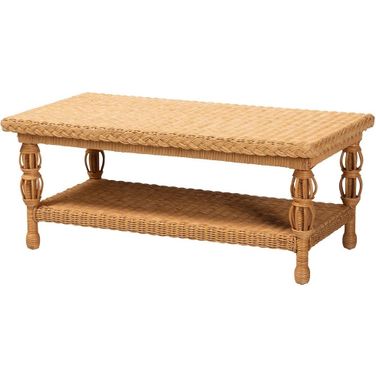 Dolby Handwoven Rattan Coffee Table with Lower Shelf In Light Honey