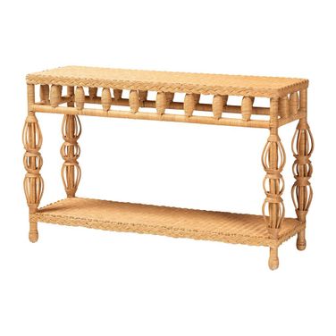 Dolby Handwoven Rattan Console Table with Lower Shelf In Light Honey