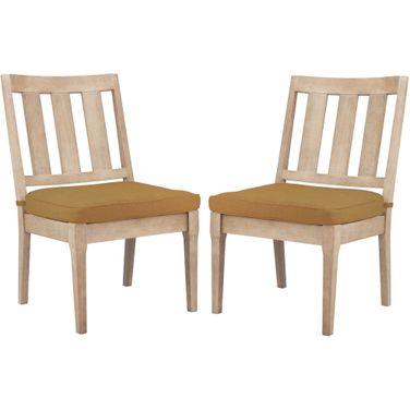 Dominica Wooden Outdoor Dining Chair Set of 2 In Natural and Brown