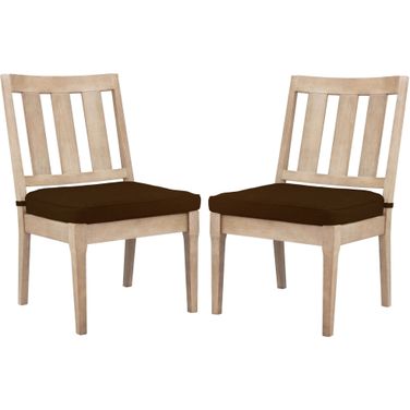 Dominica Wooden Outdoor Dining Chair Set of 2 In Natural and Dark Brown