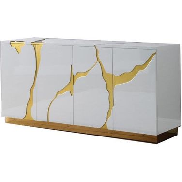 Domitianus Wood Sideboard With Gold Accents In White