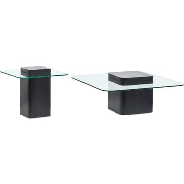 Donora Square Occasional Table Set In Clear Glass And Obsidian