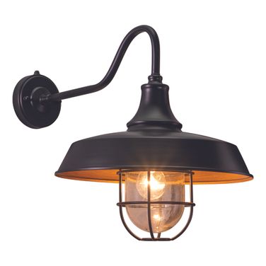 Dorado 15 Inch Outdoor Wall Light with Caged Clear Glass In Dark Bronze and Light Gold