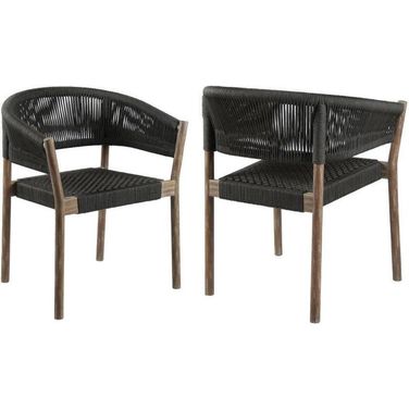 Doris Indoor Outdoor Dining Chair Set of 2 In Light Eucalyptus Wood with Charcoal Rope