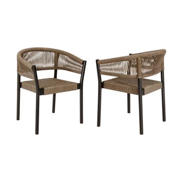 Doris Outdoor Patio Dining Chair Set of 2 In Dark Eucalyptus and Truffle