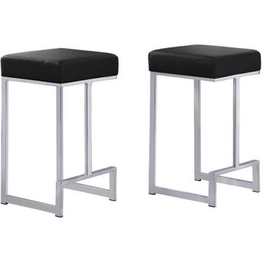 Dorrington Faux Leather Backless Counter Height Stool Set of 2 In Black And Silver