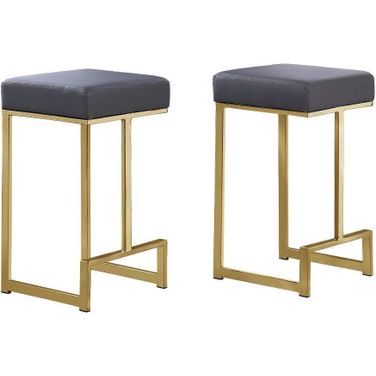Dorrington Faux Leather Backless Counter Height Stool Set of 2 In Gray And Gold